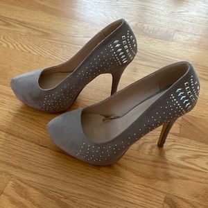Grey studded heels.